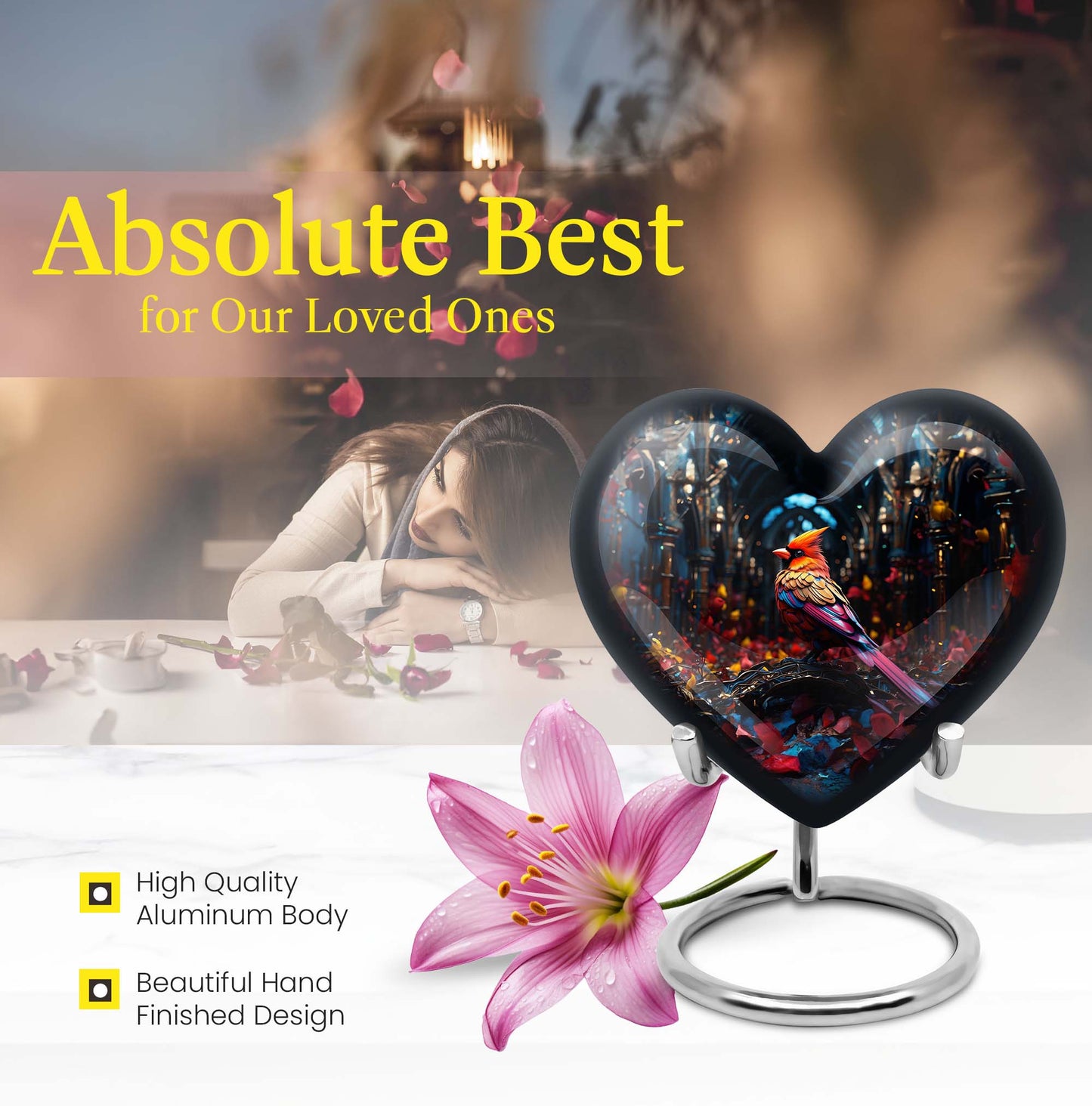 10-inch Cardinal Bird Heart Urn,  