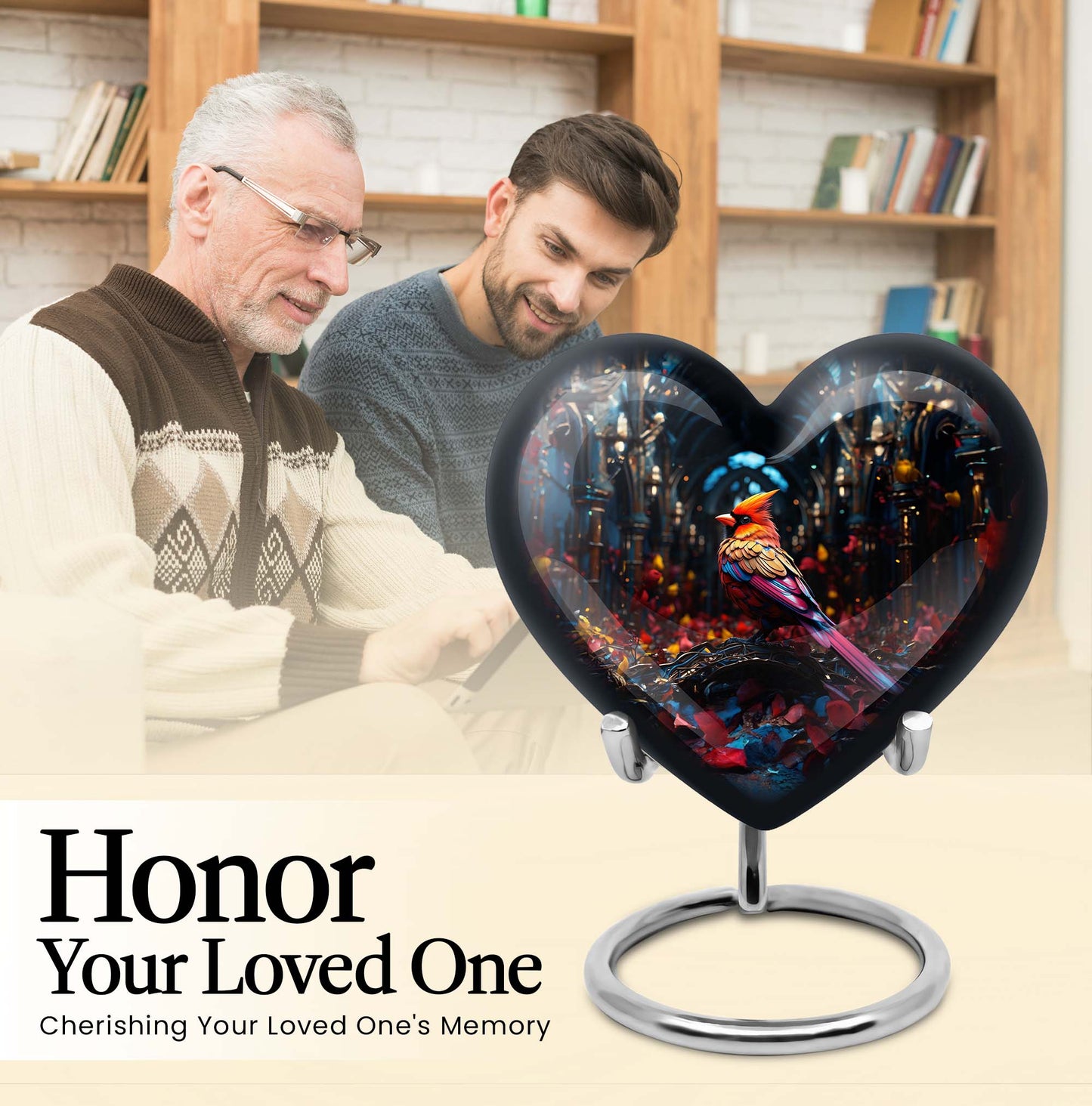 10-inch Cardinal Bird Heart Urn,  