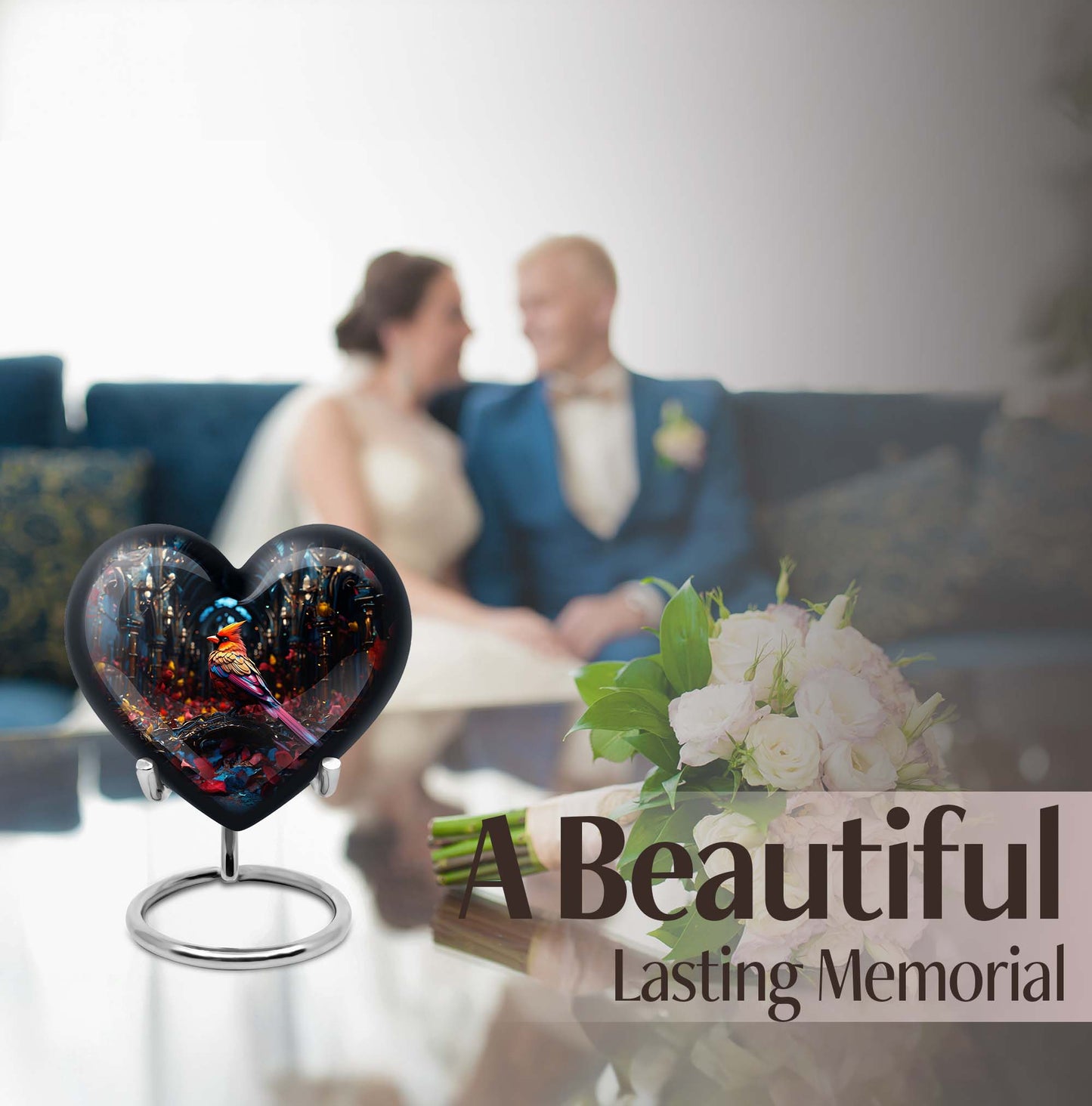 10-inch Cardinal Bird Heart Urn,  