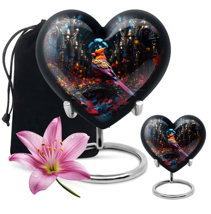 10-inch Cardinal Bird Heart Urn,  