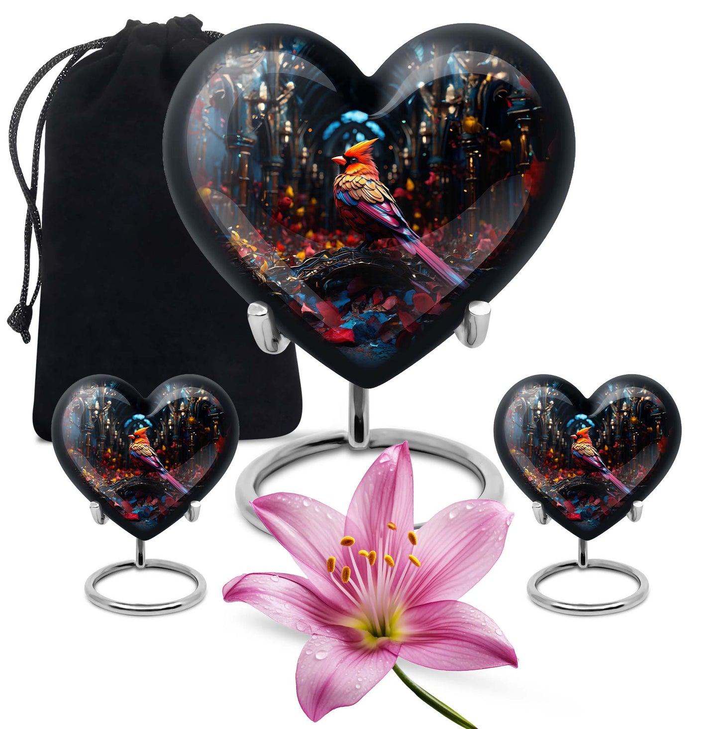 10-inch Cardinal Bird Heart Urn,  