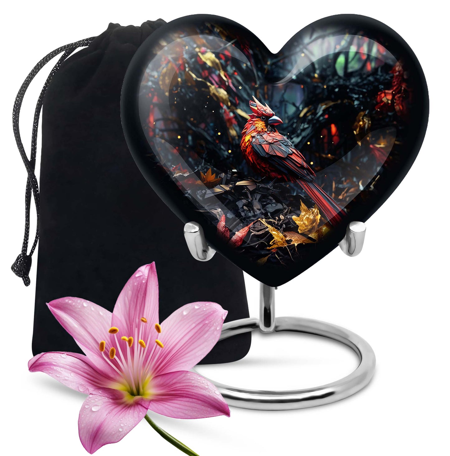 Cardinal Bird-themed Heart Urn