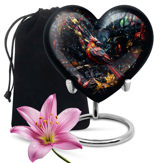 Cardinal Bird-themed Heart Urn