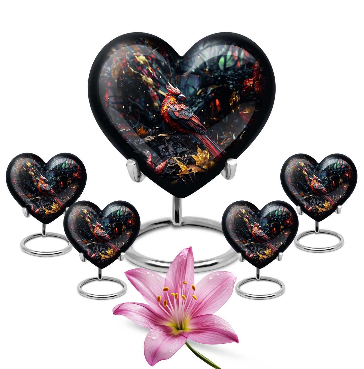 Cardinal Bird-themed Heart Urn