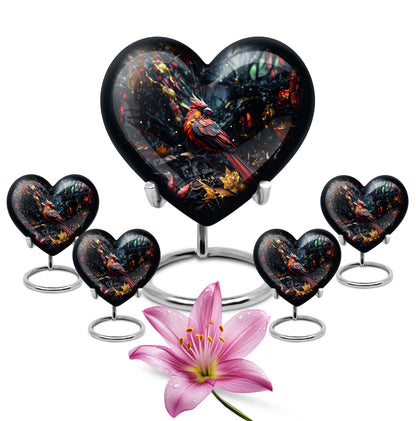 Cardinal Bird-themed Heart Urn