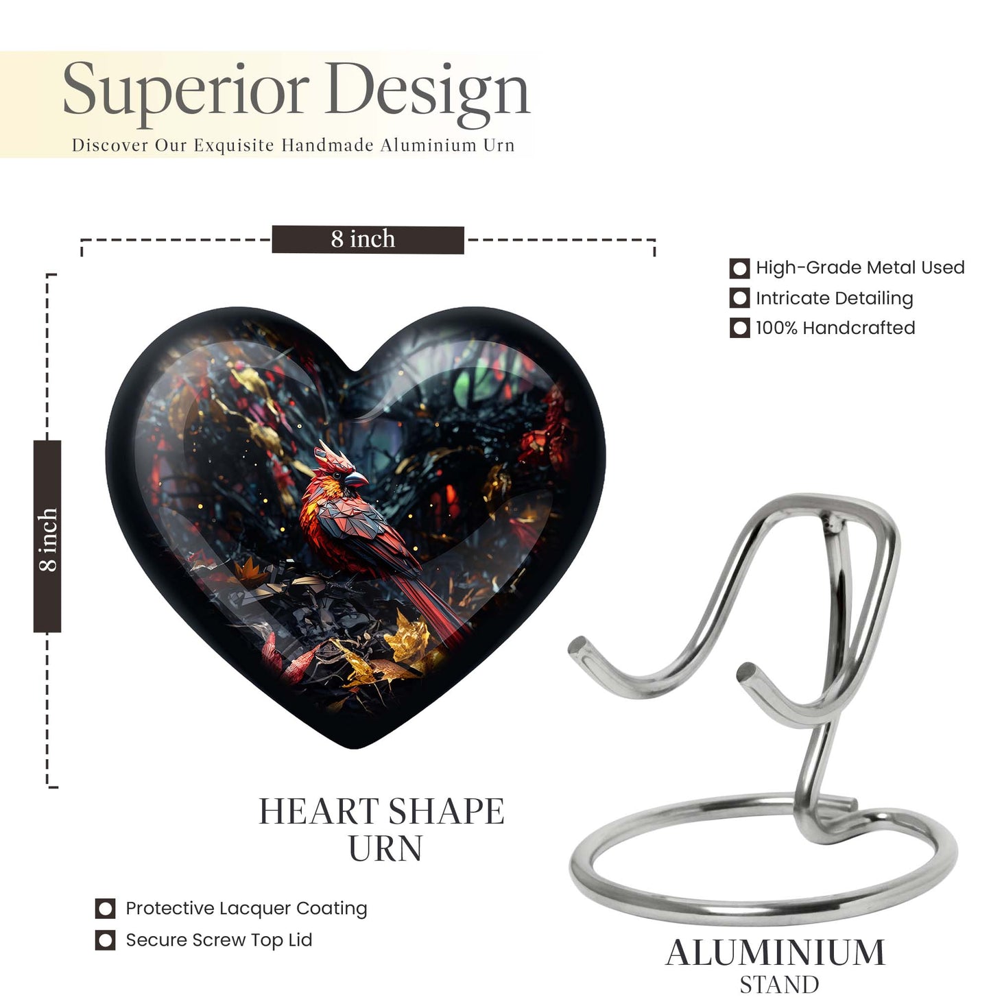 Cardinal Bird-themed Heart Urn