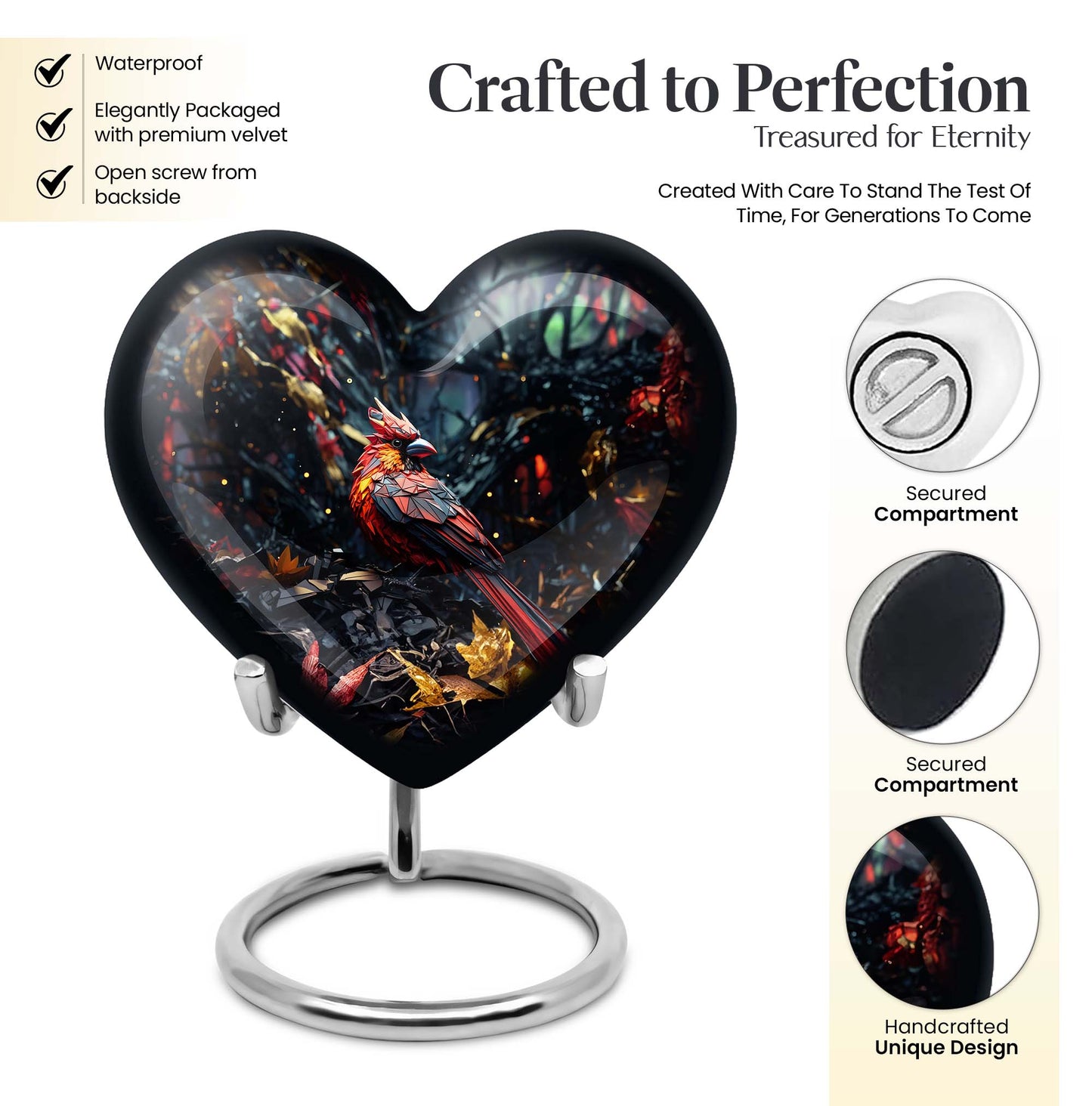 Cardinal Bird-themed Heart Urn