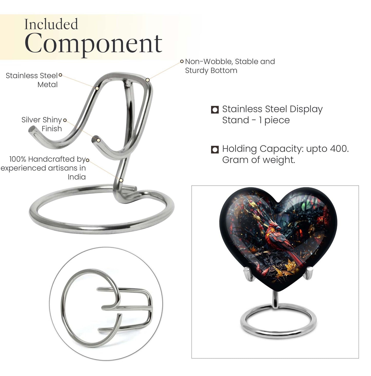 Cardinal Bird-themed Heart Urn