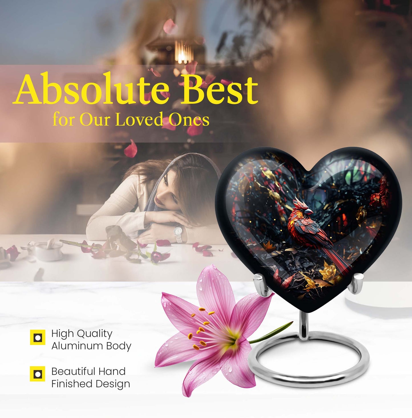 Cardinal Bird-themed Heart Urn