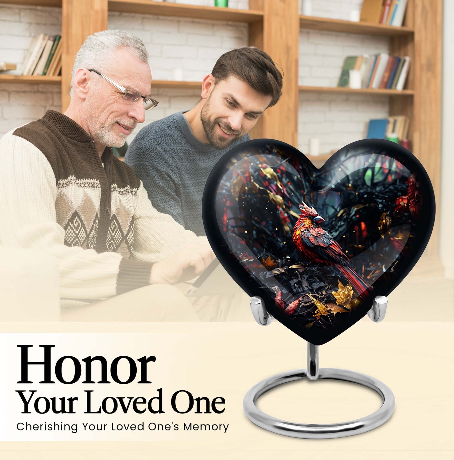 Cardinal Bird-themed Heart Urn
