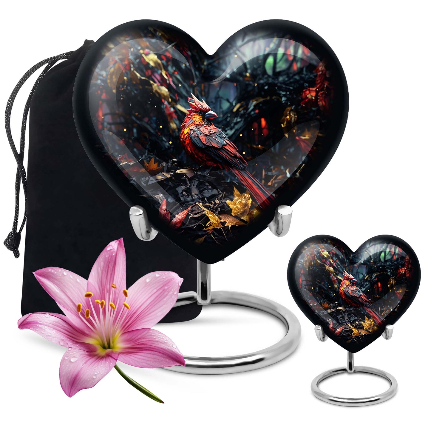 Cardinal Bird-themed Heart Urn