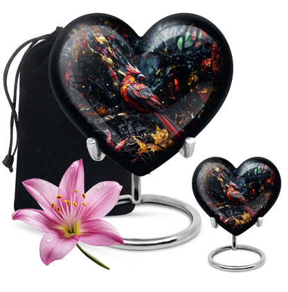 Cardinal Bird-themed Heart Urn