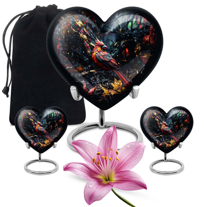 Cardinal Bird-themed Heart Urn
