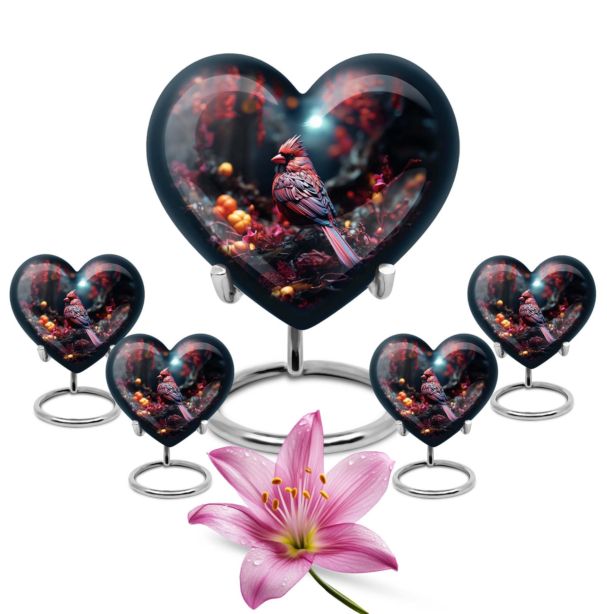 Heart Design Cardinal Bird Urn for adult ashes