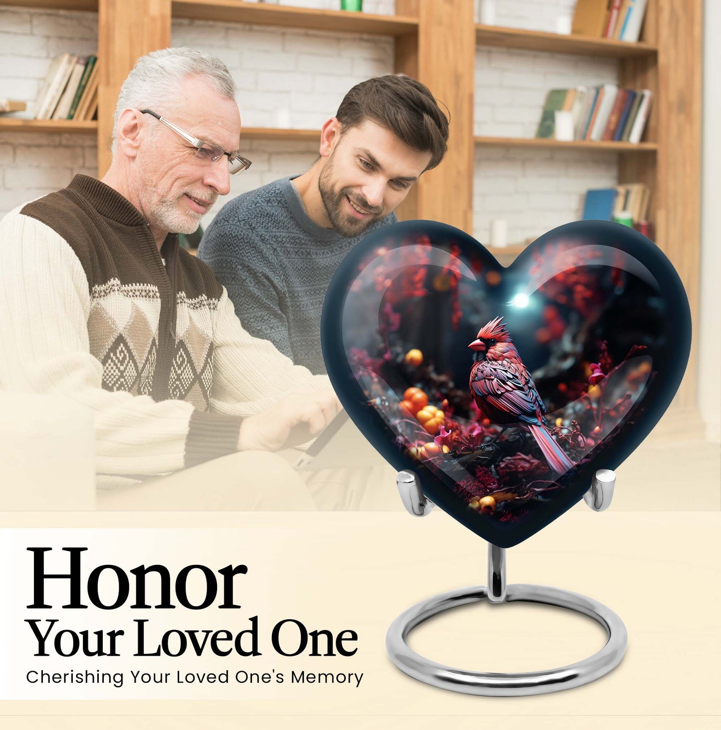 Heart Design Cardinal Bird Urn for adult ashes
