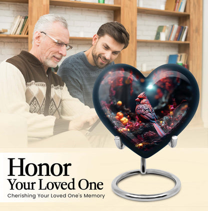 Heart Design Cardinal Bird Urn for adult ashes
