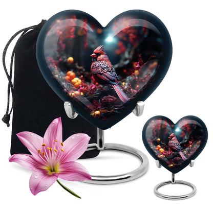 Heart Design Cardinal Bird Urn for adult ashes