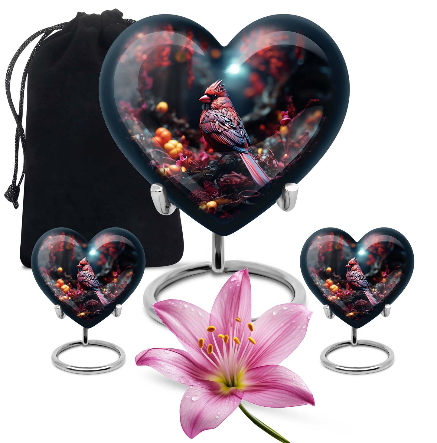 Heart Design Cardinal Bird Urn for adult ashes