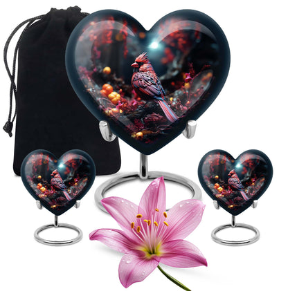 Heart Design Cardinal Bird Urn for adult ashes