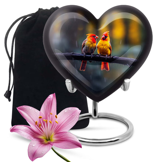 Heart-shaped 10 inch Cardinal Bird Urn for adult