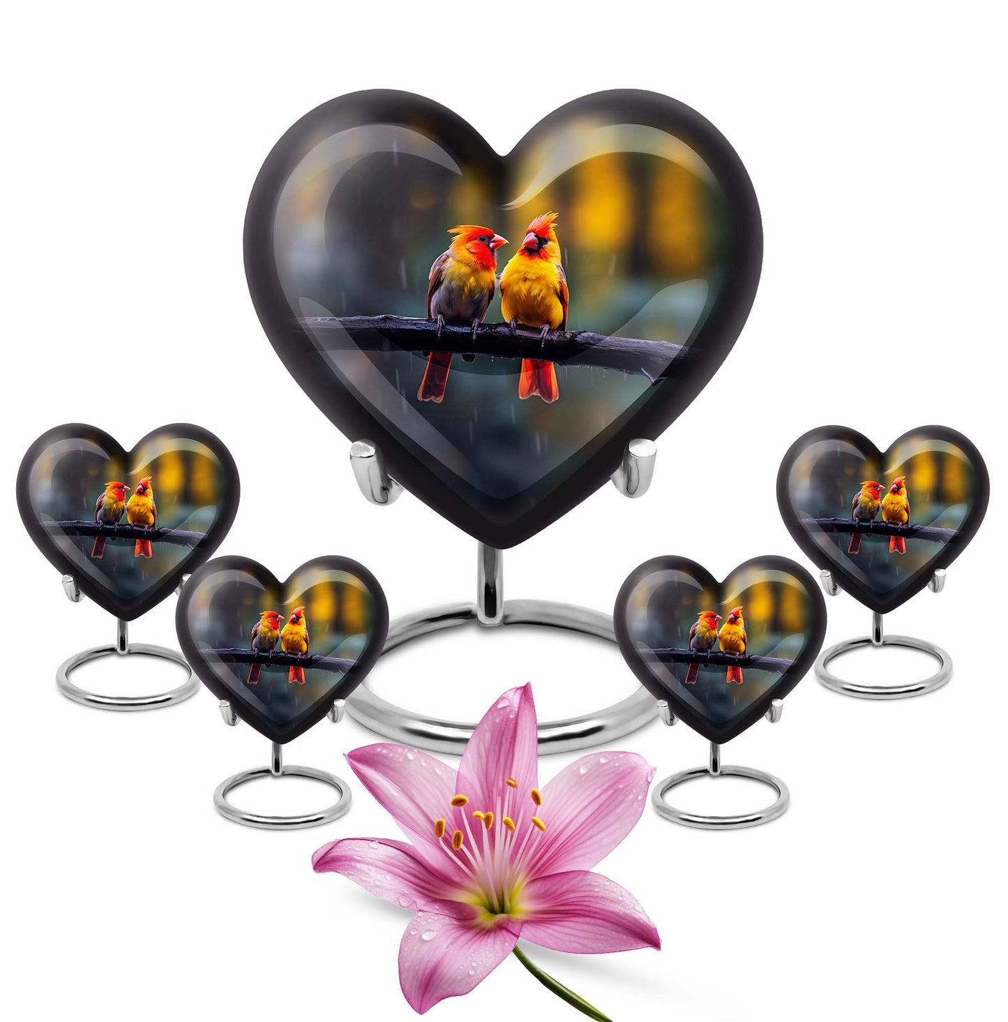Heart-shaped 10 inch Cardinal Bird Urn for adult
