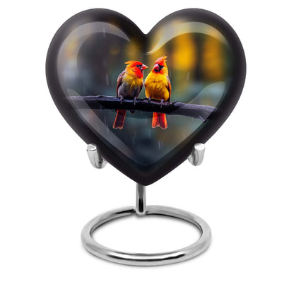 Heart-shaped 10 inch Cardinal Bird Urn for adult