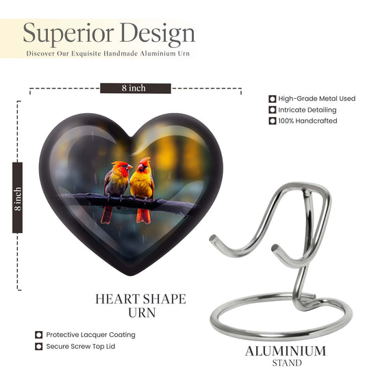 Heart-shaped 10 inch Cardinal Bird Urn for adult