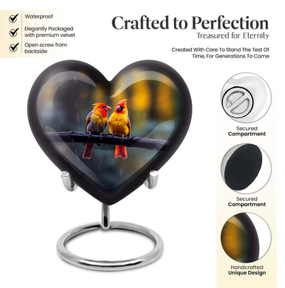 Heart-shaped 10 inch Cardinal Bird Urn for adult