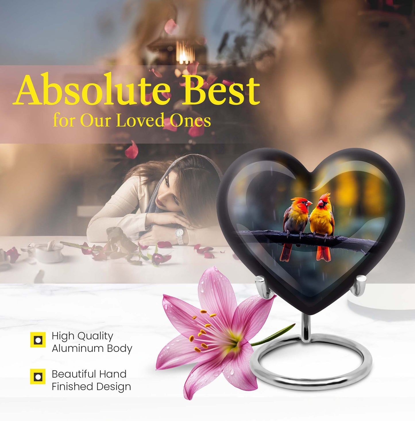 Heart-shaped 10 inch Cardinal Bird Urn for adult