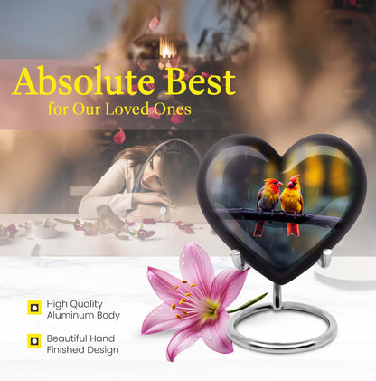 Heart-shaped 10 inch Cardinal Bird Urn for adult