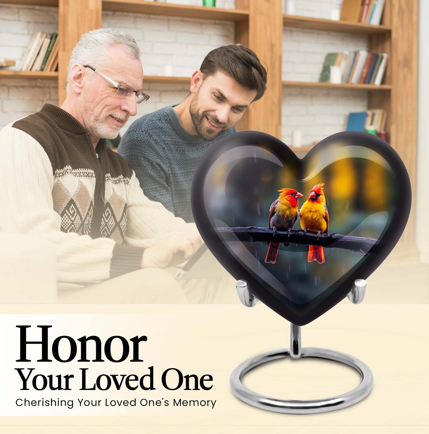 Heart-shaped 10 inch Cardinal Bird Urn for adult