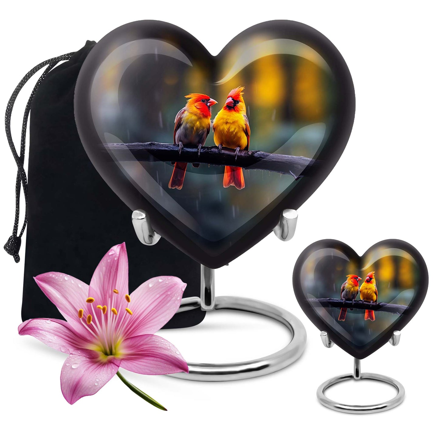 Heart-shaped 10 inch Cardinal Bird Urn for adult