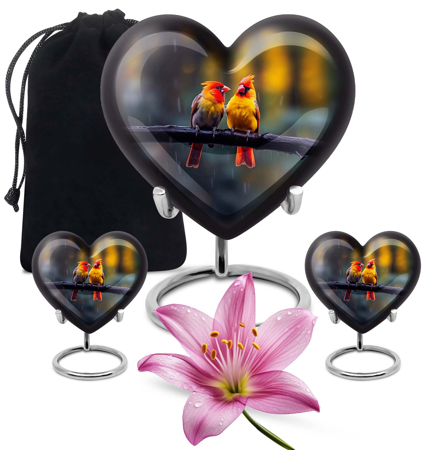 Heart-shaped 10 inch Cardinal Bird Urn for adult