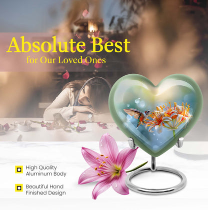 10-inch Heart-shaped Humming Bird Urn