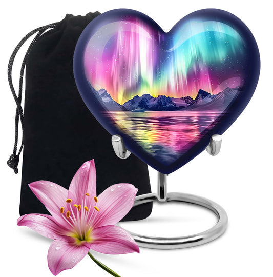 AURORA Borealis Heart Urn for burial