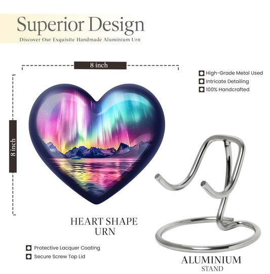 AURORA Borealis Heart Urn for burial