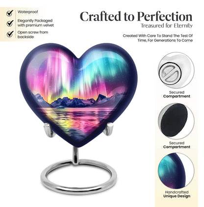 AURORA Borealis Heart Urn for burial