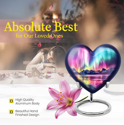 AURORA Borealis Heart Urn for burial