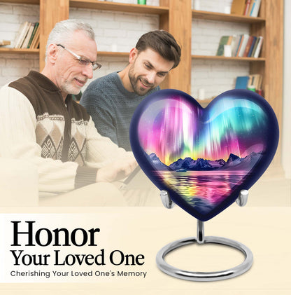 AURORA Borealis Heart Urn for burial