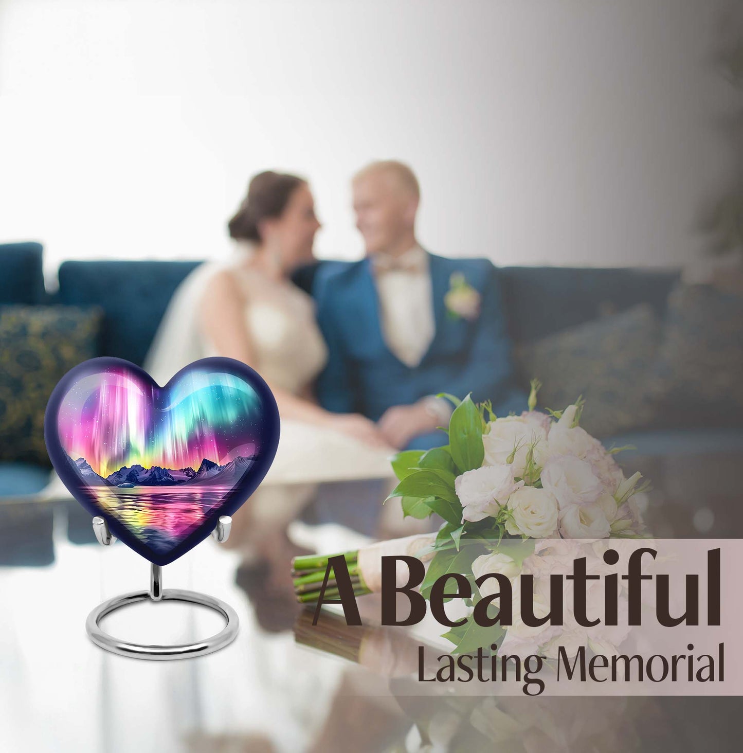 AURORA Borealis Heart Urn for burial