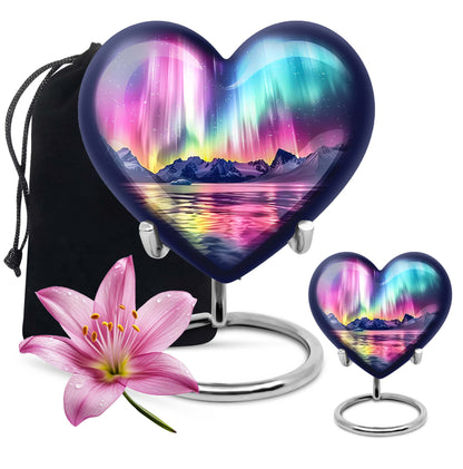 AURORA Borealis Heart Urn for burial