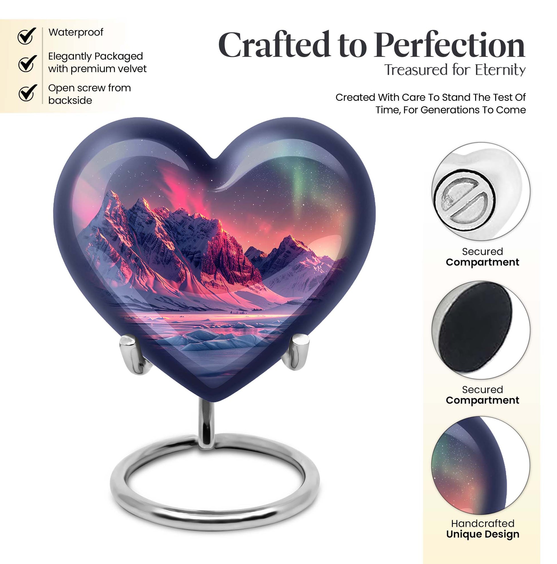 10-inch AURORA Heart-shaped burial urn for adults ashes 