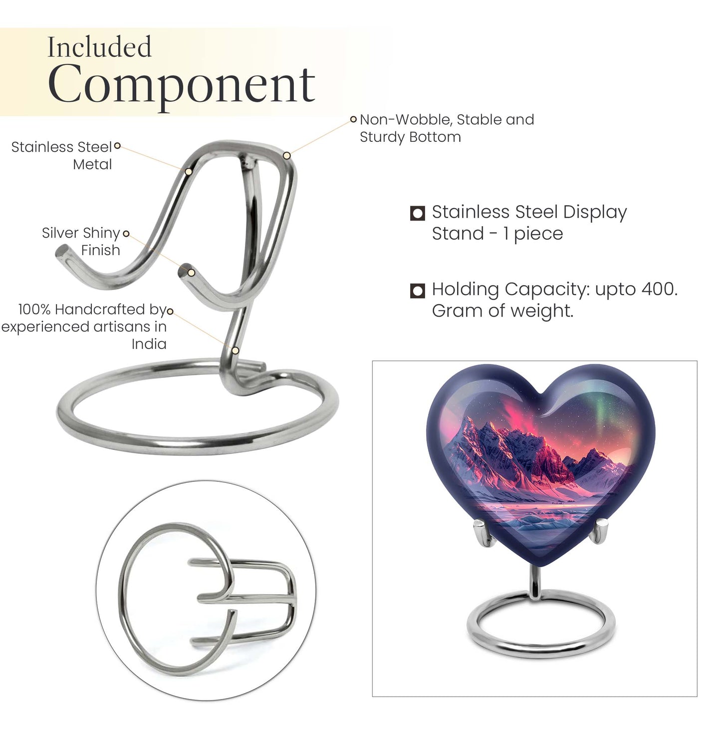 10-inch AURORA Heart-shaped burial urn for adults ashes 
