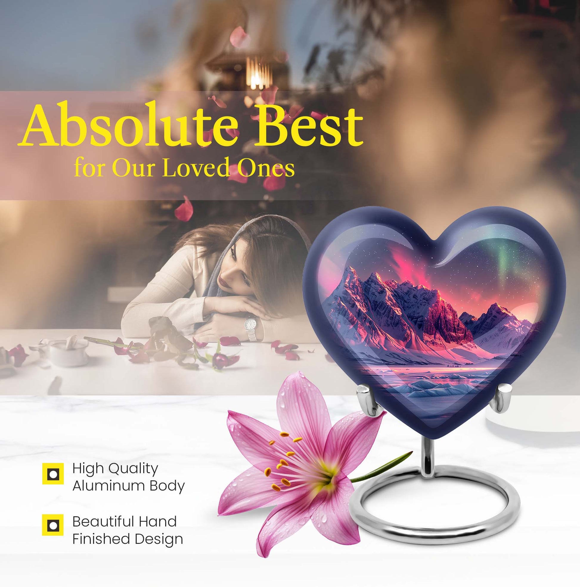 10-inch AURORA Heart-shaped burial urn for adults ashes 
