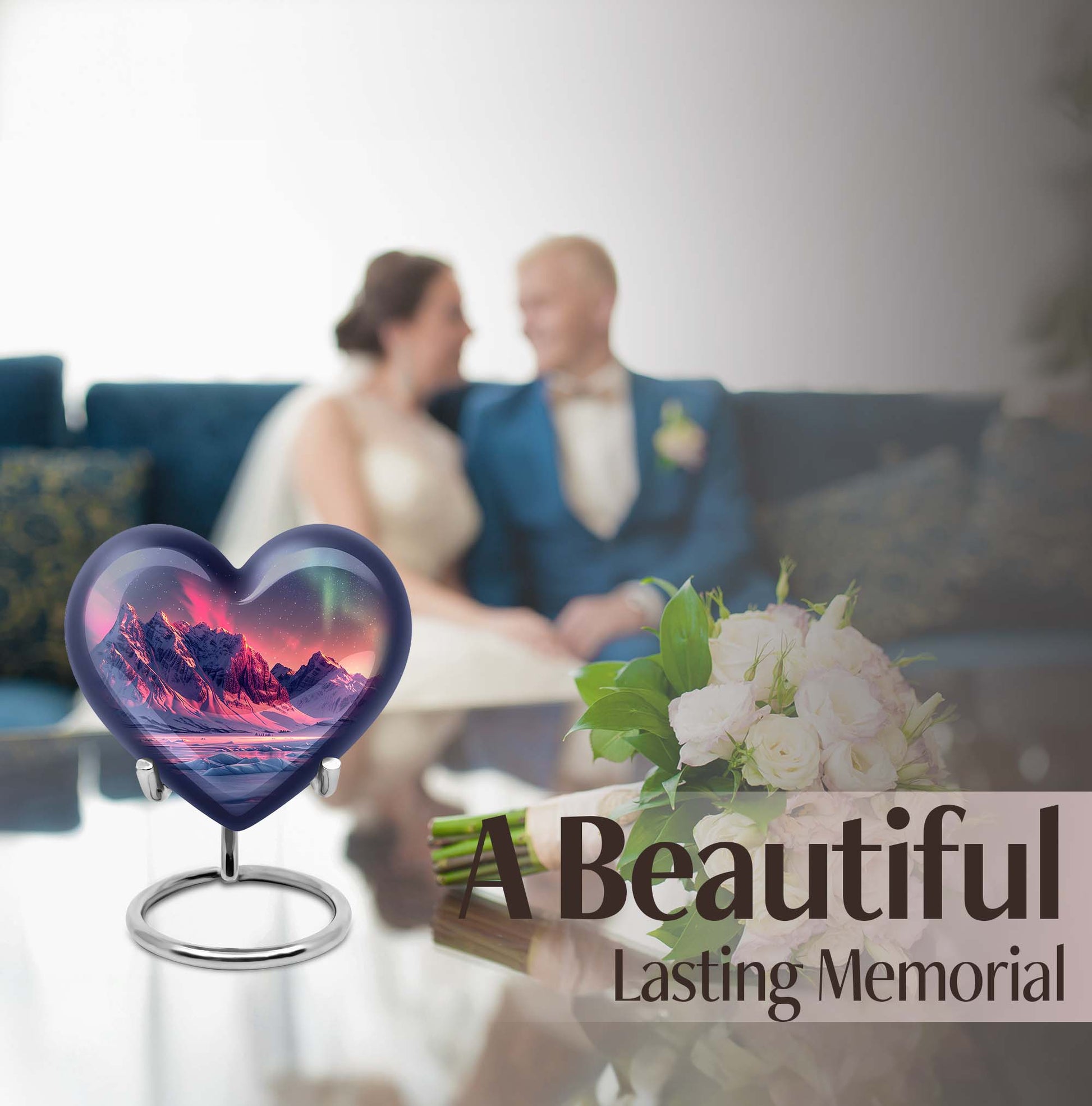 10-inch AURORA Heart-shaped burial urn for adults ashes 