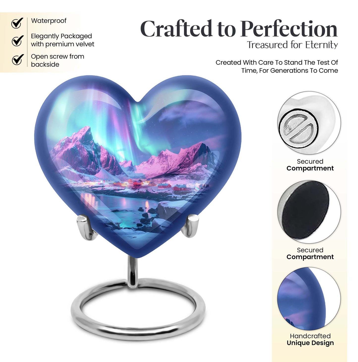 A 10 inch AURORA Heart memorial urn 