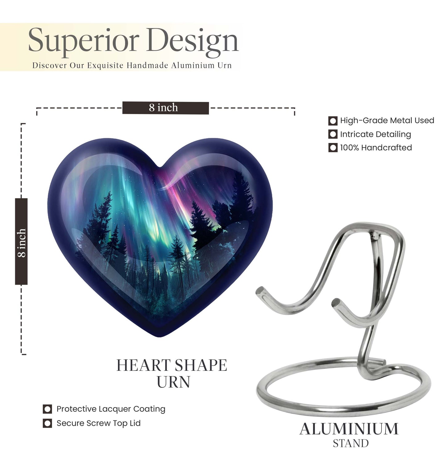 AURORA 10-inch heart-shaped urn for human 