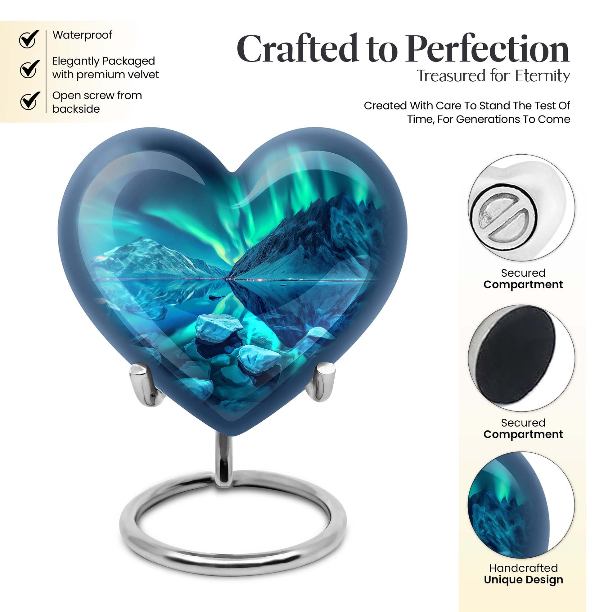 10-inch AURORA urn, heart-designed memorial medium 