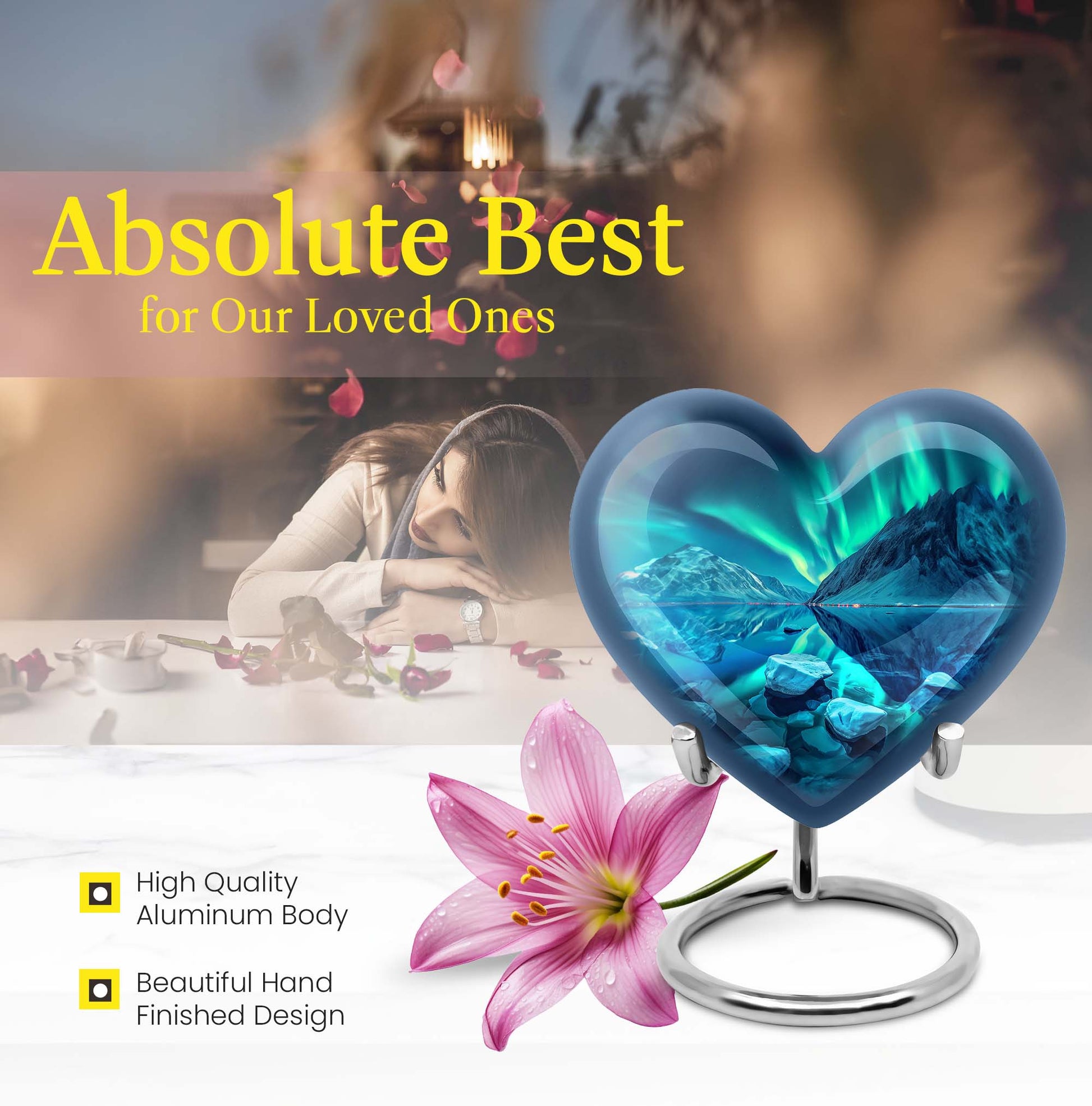10-inch AURORA urn, heart-designed memorial medium 