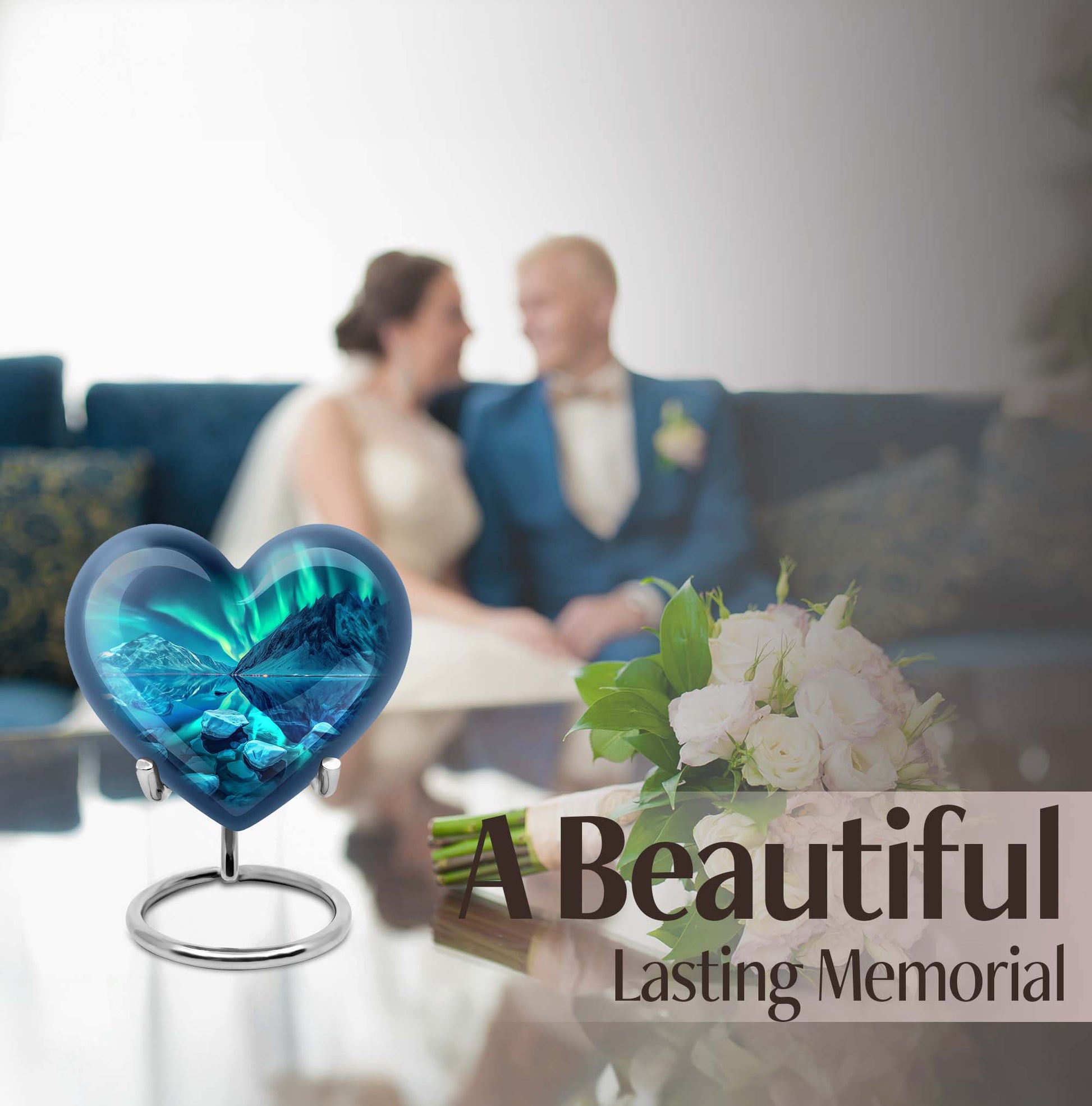 10-inch AURORA urn, heart-designed memorial medium 